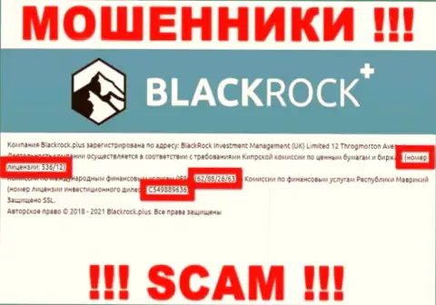 BlackRock Plus скрывают свою жульническую сущность, представляя у себя на интернет-сервисе лицензию