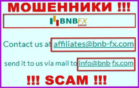 Адрес электронной почты мошенников BNB FX, инфа с официального сайта