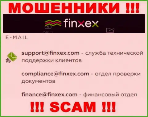 В разделе контактных данных мошенников Finxex, приведен вот этот e-mail для обратной связи