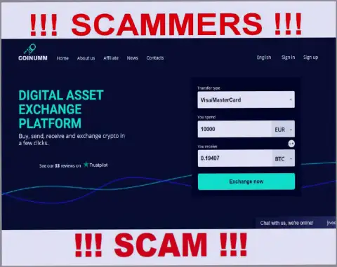 Coinumm scammers home page