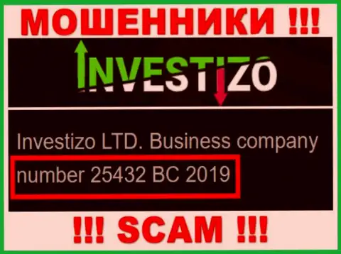 Investizo LTD интернет мошенников Investizo было зарегистрировано под вот этим регистрационным номером - 25432 BC 2019