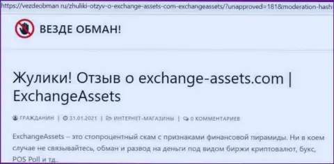 Чем чревато сотрудничество с Exchange-Assets Com ? Обзорная статья о мошеннике