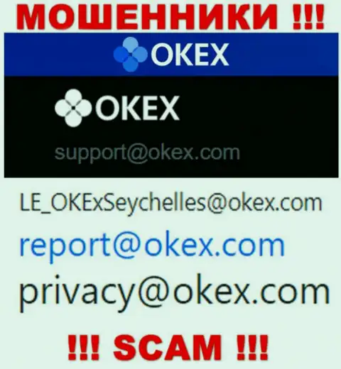На web-портале мошенников ОКекс Ком размещен данный е-мейл, на который писать весьма опасно !!!