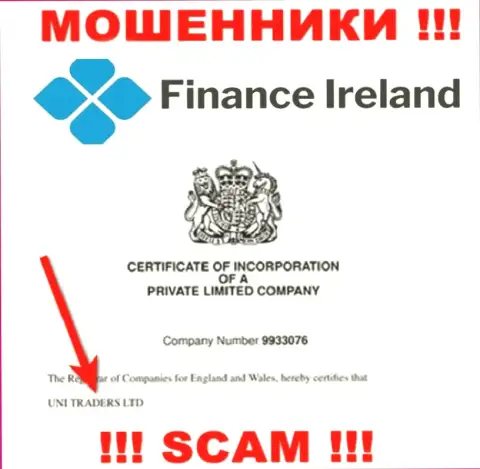 Finance-Ireland Com как будто бы управляет контора UNI TRADERS LTD