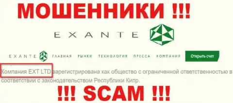 Юридическим лицом, управляющим интернет мошенниками EXANTE, является XNT LTD
