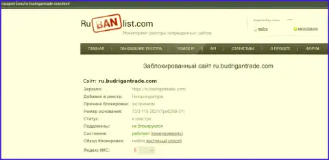 Сайт BudriganTrade на территории РФ заблокирован Генпрокуратурой