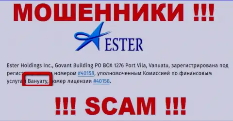 Базируясь в офшорной зоне, на территории Vanuatu, Эстер Холдингс не неся ответственности грабят клиентов