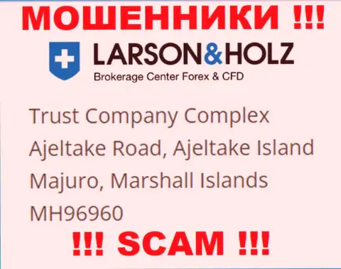 Офшорное месторасположение ЛарсонХольц Ру - Trust Company Complex Ajeltake Road, Ajeltake Island Majuro, Marshall Islands МН96960, оттуда эти интернет аферисты и проворачивают манипуляции