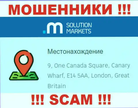 На ресурсе Solution Markets нет достоверной инфы об юридическом адресе компании - это МОШЕННИКИ !!!
