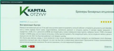Компания Cauvo Capital была представлена в комментариях на портале капиталотзывы ком