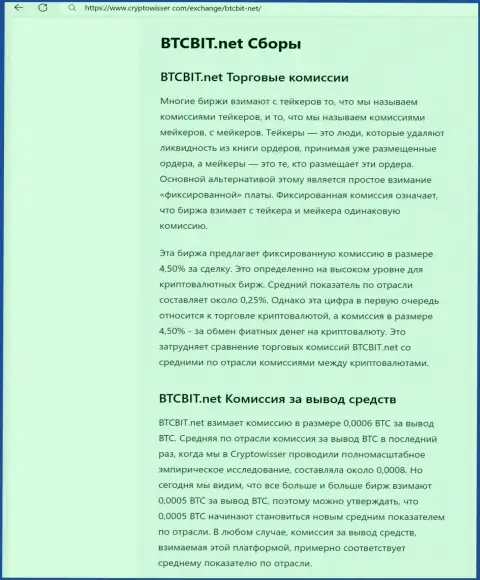 Материал с рассмотрением комиссий криптовалютного интернет-обменника BTC Bit, опубликованная на сайте КриптоВиссер Ком
