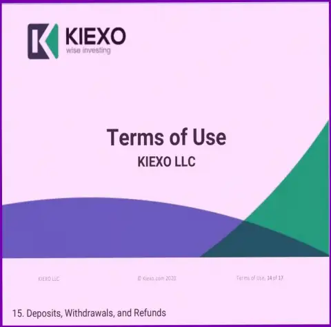 Условия пополнения брокерского счета и возвращения средств в брокерской компании Киексо, прописанные в пункте 15 Условий использования на сайте дилингового центра